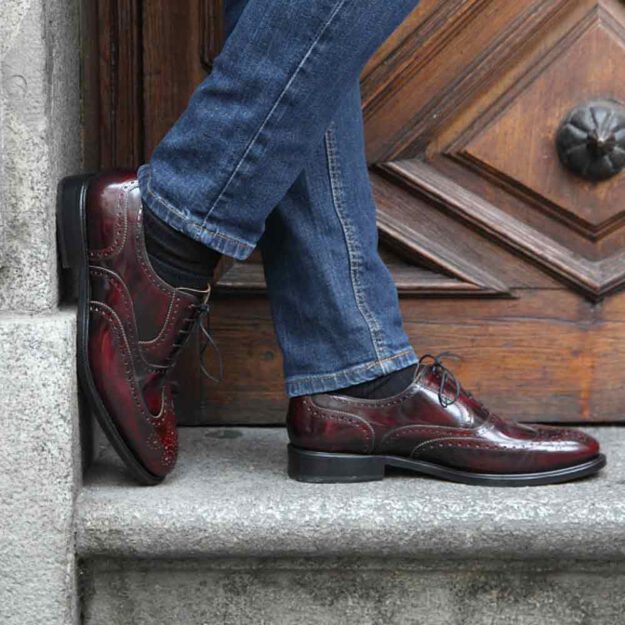 Lace up Oxford style brogue shoes for men Beatnik Holmes Burgundy Handmade in Spain by Beatnik Shoes