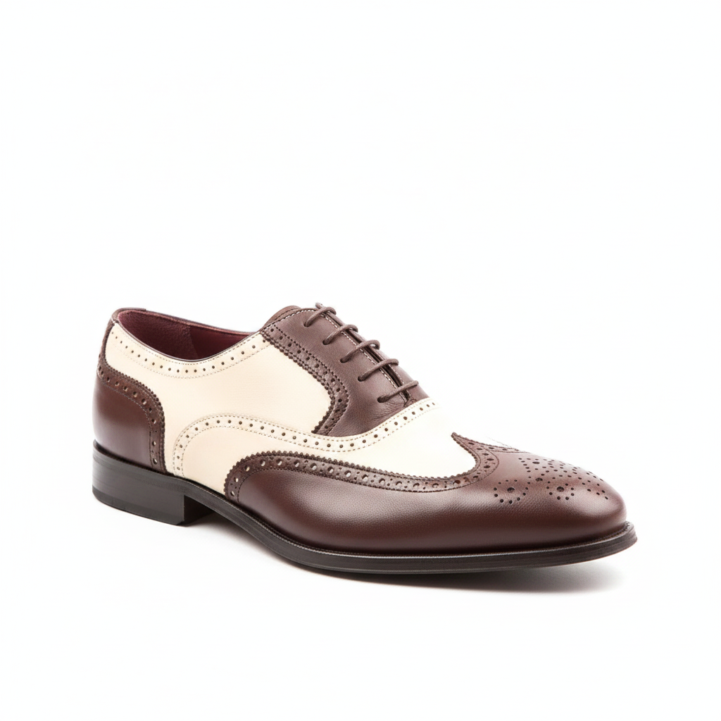 Zapato bicolor estilo Oxford de hombre en piel marrón y