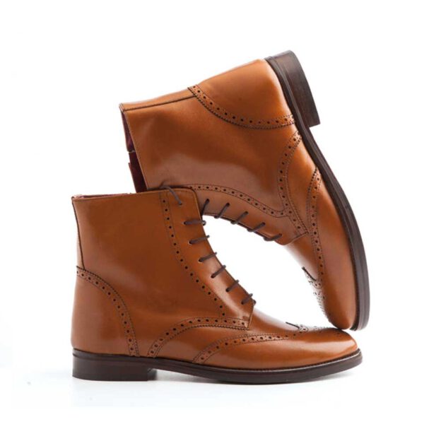 Classic Brown Brogue lace-up Oxford Boots for women Handmade by Beatnik Shoes
