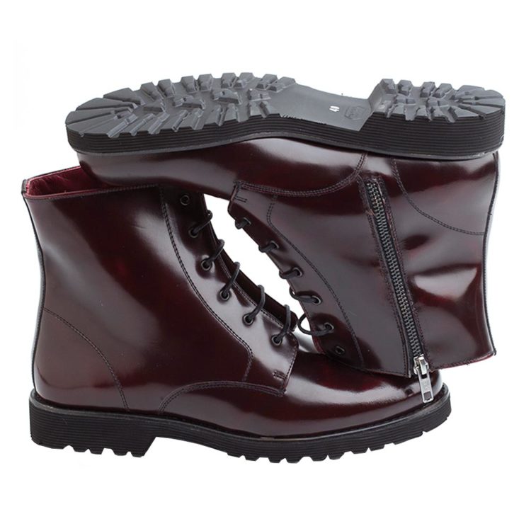 Burgundy combat boots in genuine leather Beatnik Joan