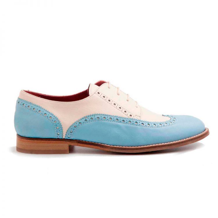 Two tone Blucher shoes for women Ethel Blue Cream- Handmade in Spain