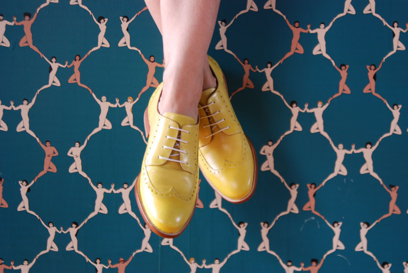 Chaussures jaunes à lacets pour femmes, style oxford, avec talon bas Ethel Lemon Yellow, fabriquées à la main e