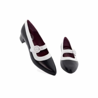 Zapato bicolor blanco y negro de tacón medio hecho a mano en España Sylvie Black & White