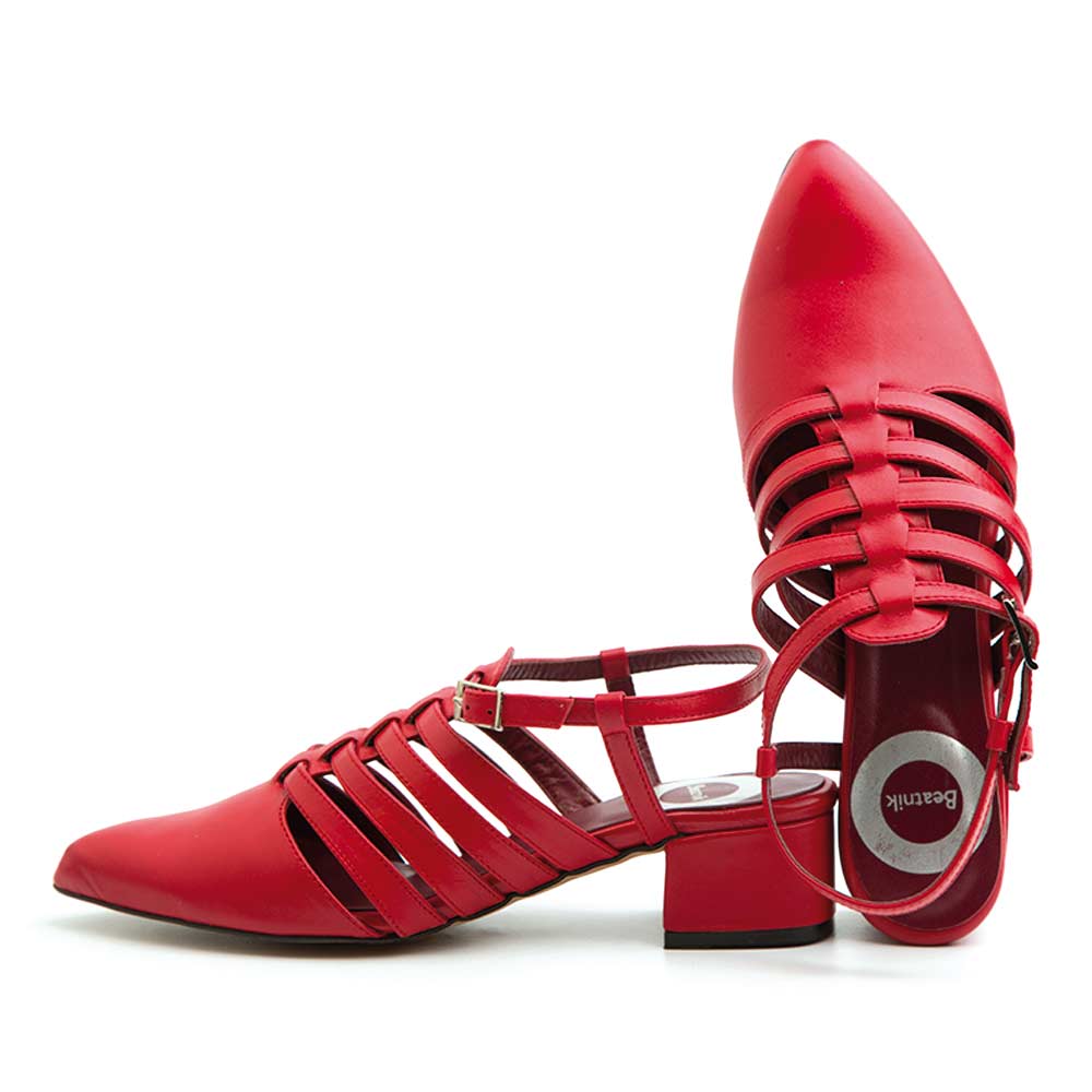 Sandalias cangrejeras rojas de piel para mujer Beatnik Françoise Rouge