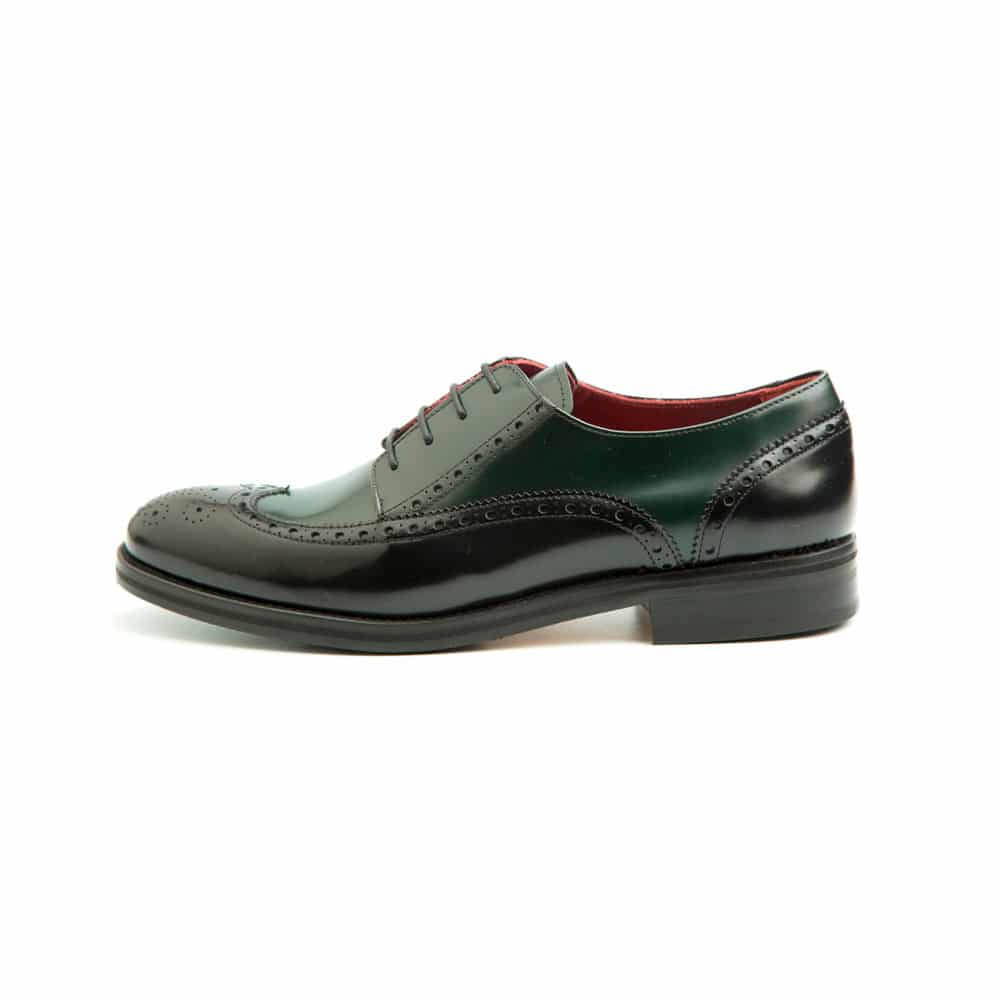 Two-Tone Blucher shoes for women in leather Beatnik Ethel Green on Black