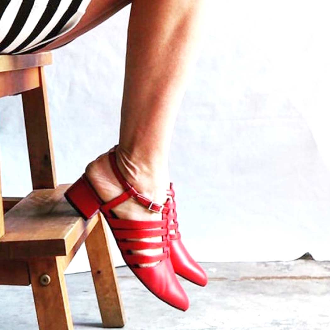 Sandalias cangrejeras rojas de piel para mujer Beatnik Françoise Rouge