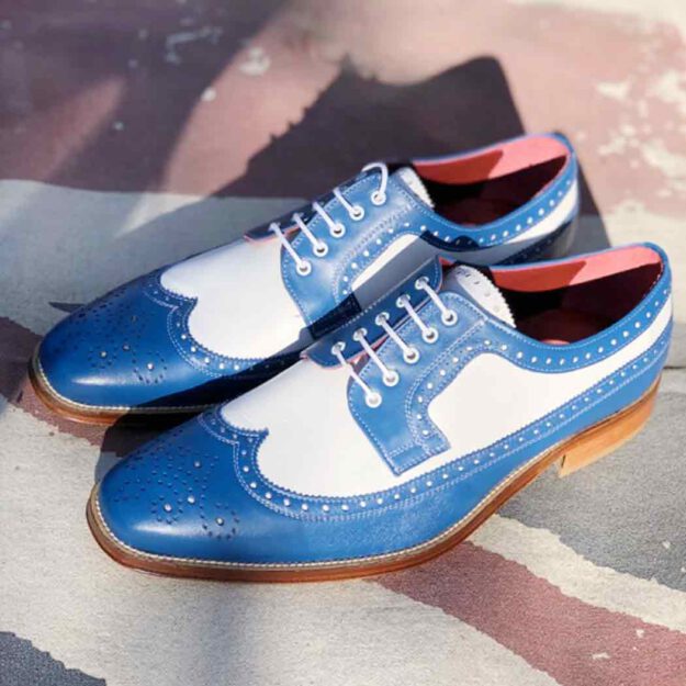 Zapato de estilo Oxford bicolor en piel azul y blanco para hombre Beatnik Lucien