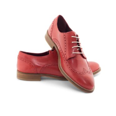 Chaussures oxford en cuir rouge pour femmes Ethel Orange Crush. Fabriqué à la main en Espagne par Beatnik Shoes