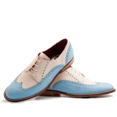 Oxford style two tone shoes for women handmade in Spain Beatnik Ethel Blue Cream