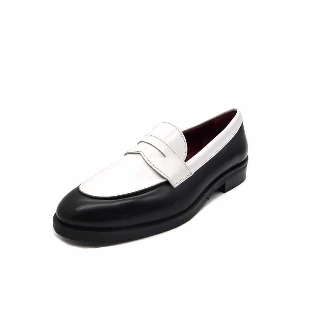 Beya Two-Tone Leather Loafers, Black/Pink