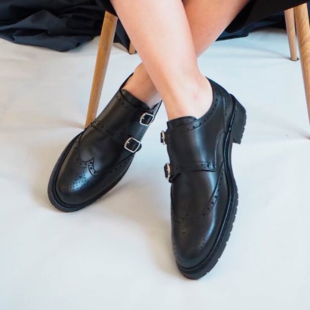 Zapatos Monkstrap negros de Mujer Beatnik June Black Brogue
