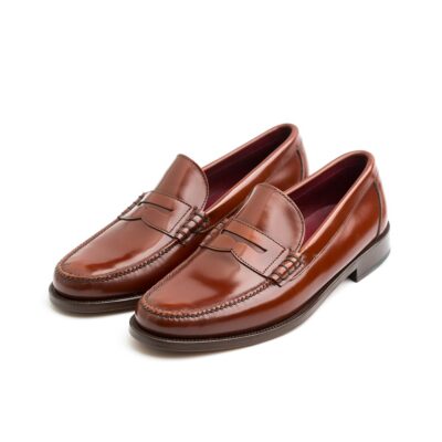 Men's classic brown penny loafers with eye mask in burgundy leather handmade in Spain Beatnik Allen Chesnut