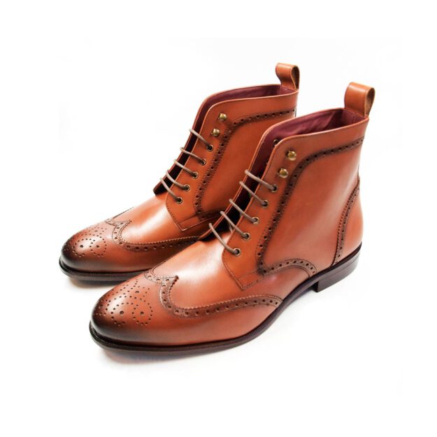 Classic brogue boots handmade in brown leather, with lace-up fastening and Beatnik Williams stitched leather sole.