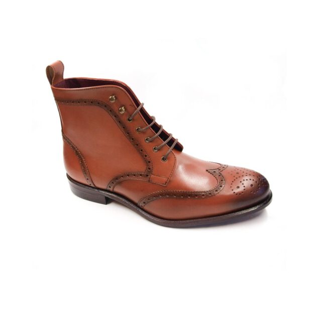 Classic brogue boots handmade in brown leather, with lace-up fastening and Beatnik Williams stitched leather sole.