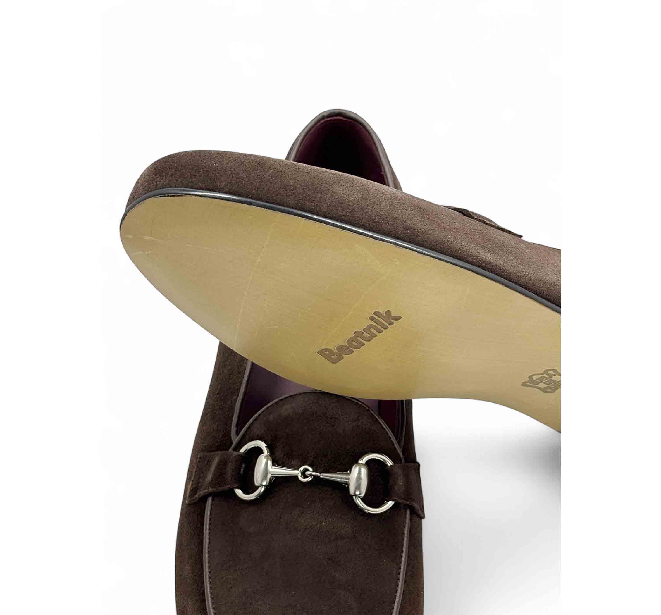 Mocassini con staffa in pelle scamosciata marrone da uomo Beatnik Welch