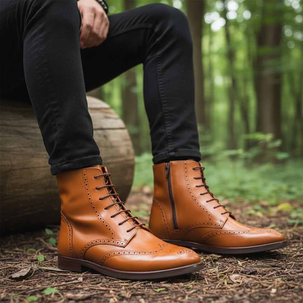 Botín marrón de mujer con cordones y cremallera Barbara