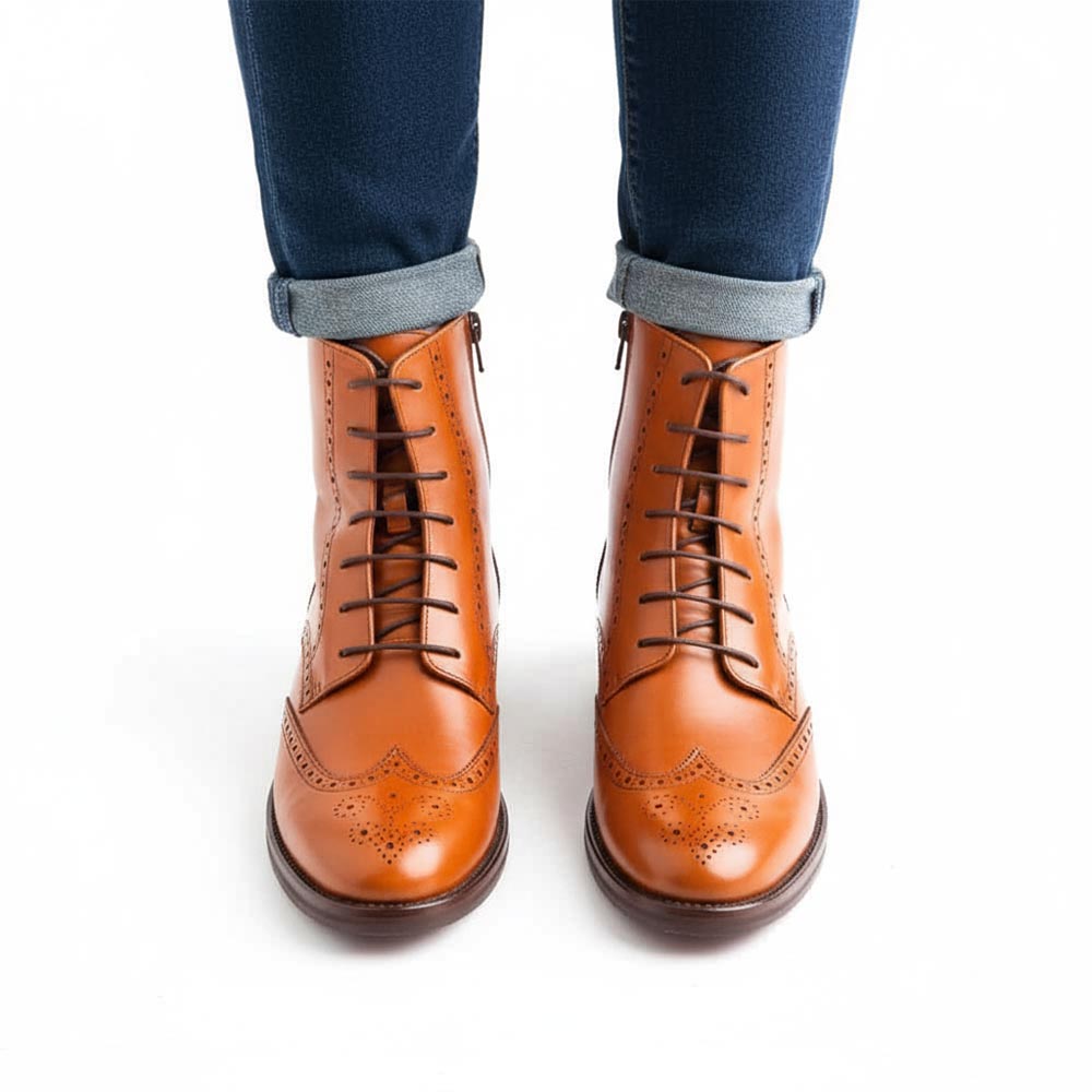 Botín marrón de mujer con cordones y cremallera Barbara