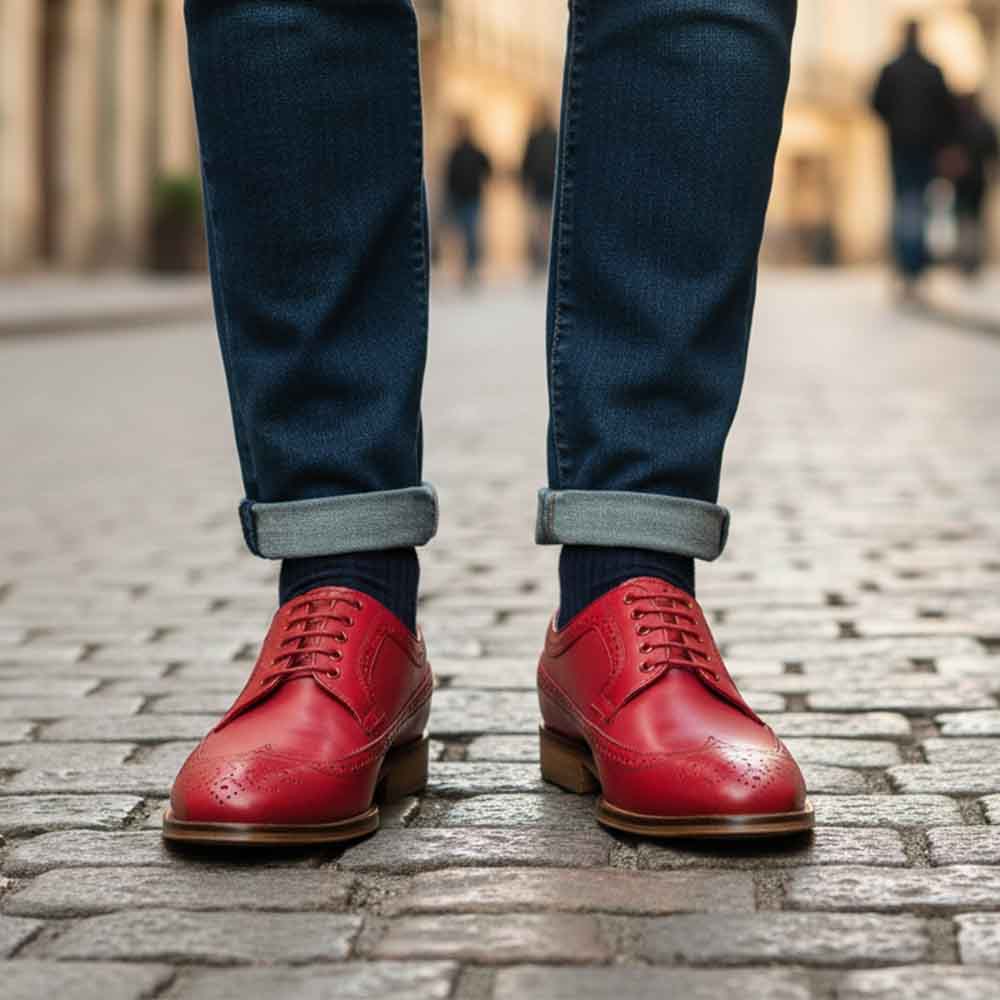 Zapato Oxford para hombre en piel crema Beatnik Lucien Cherry Red
