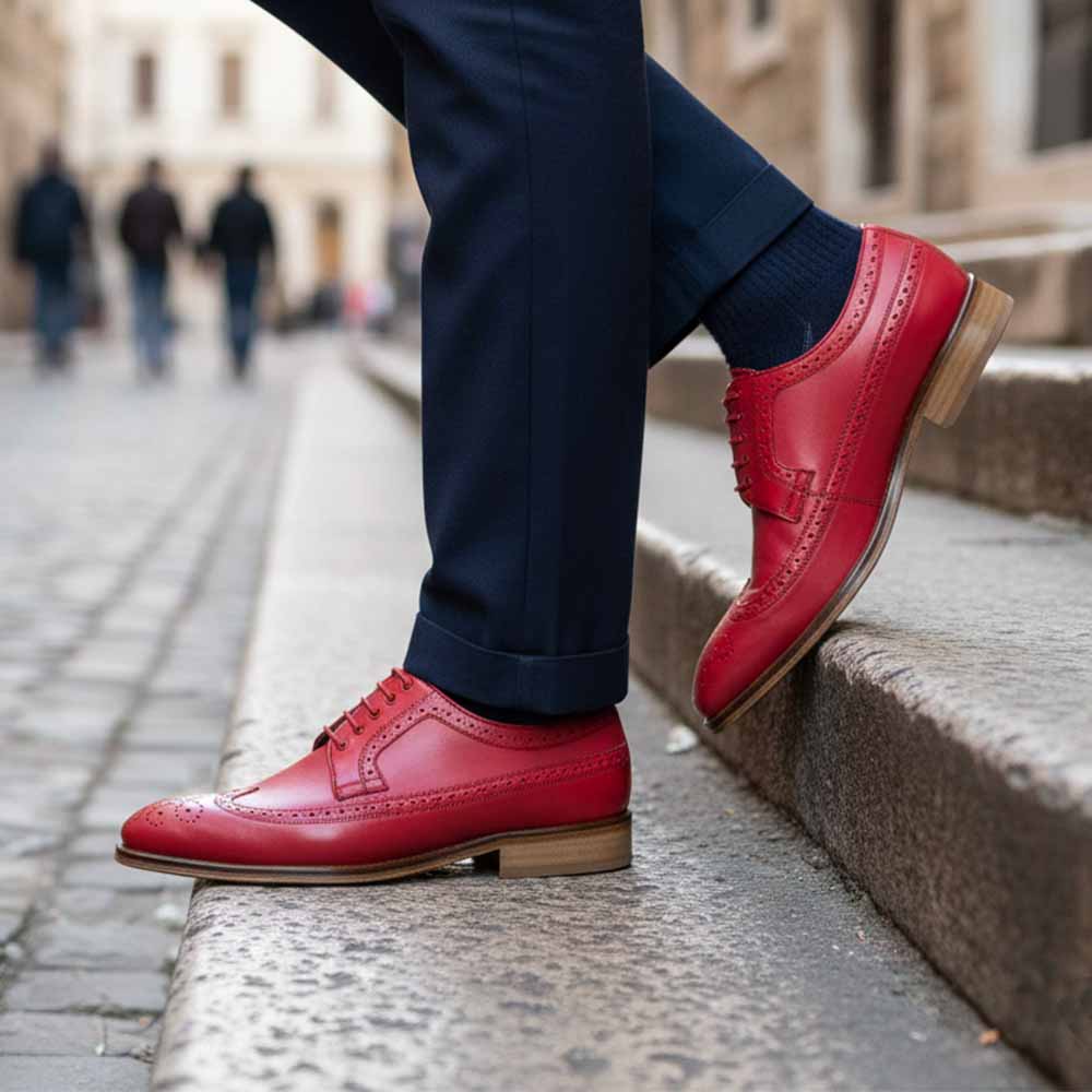 Zapato Oxford para hombre en piel crema Beatnik Lucien Cherry Red