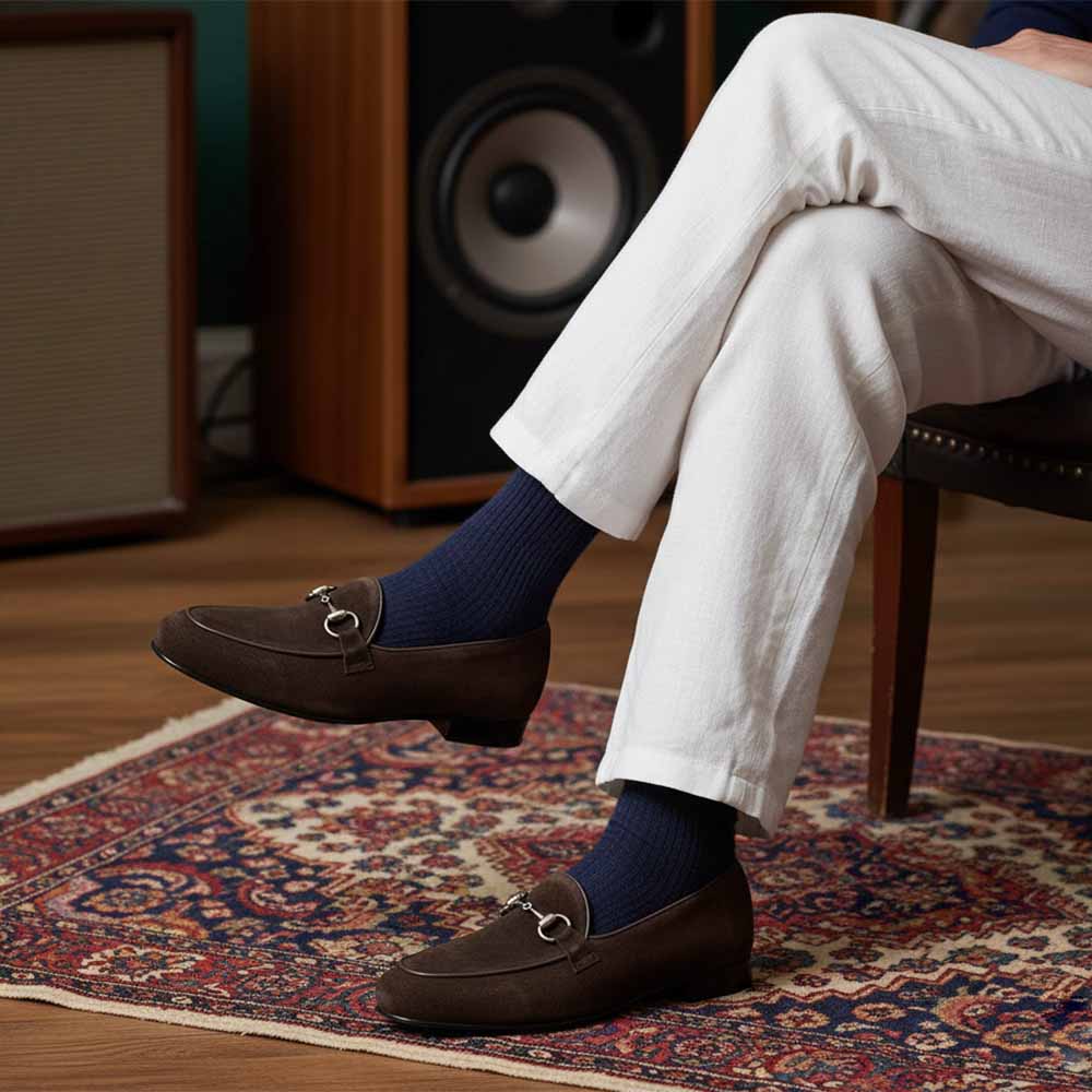 Mocassini con staffa in pelle scamosciata marrone da uomo Beatnik Welch