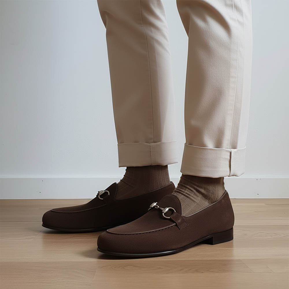 Mocassini con staffa in pelle scamosciata marrone da uomo Beatnik Welch