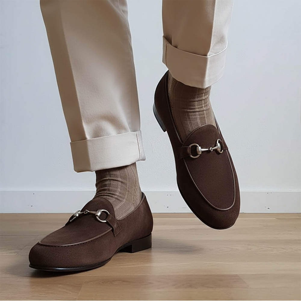 Mocassini con staffa in pelle scamosciata marrone da uomo Beatnik Welch