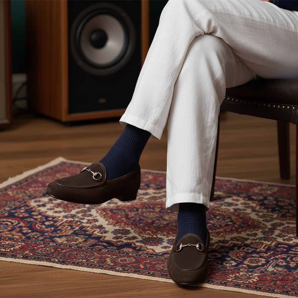 Brown suede loafers for men with Beatnik Welch stirrup