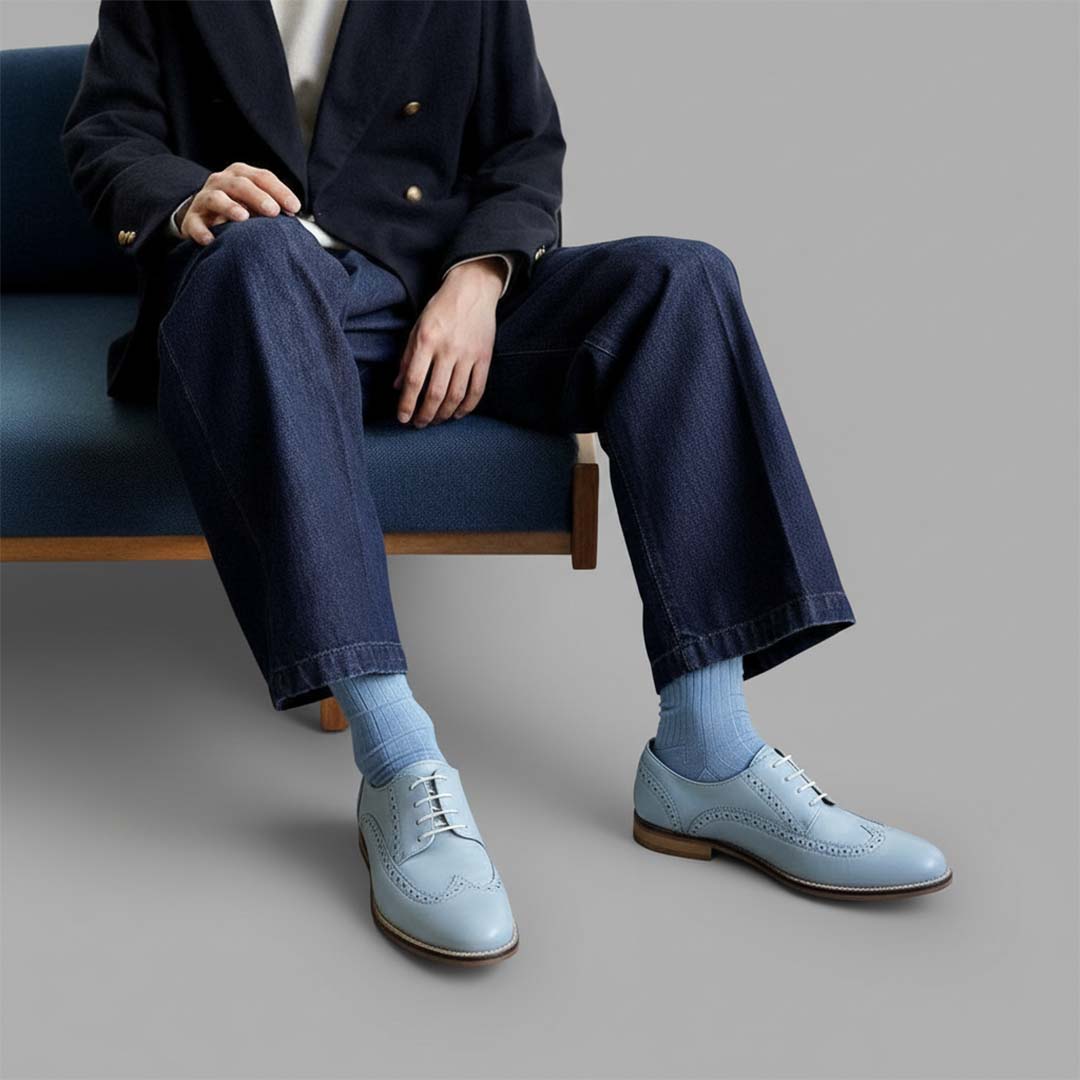 Blucher de mujer en piel color azul Beatnik Ethel Blue Volare