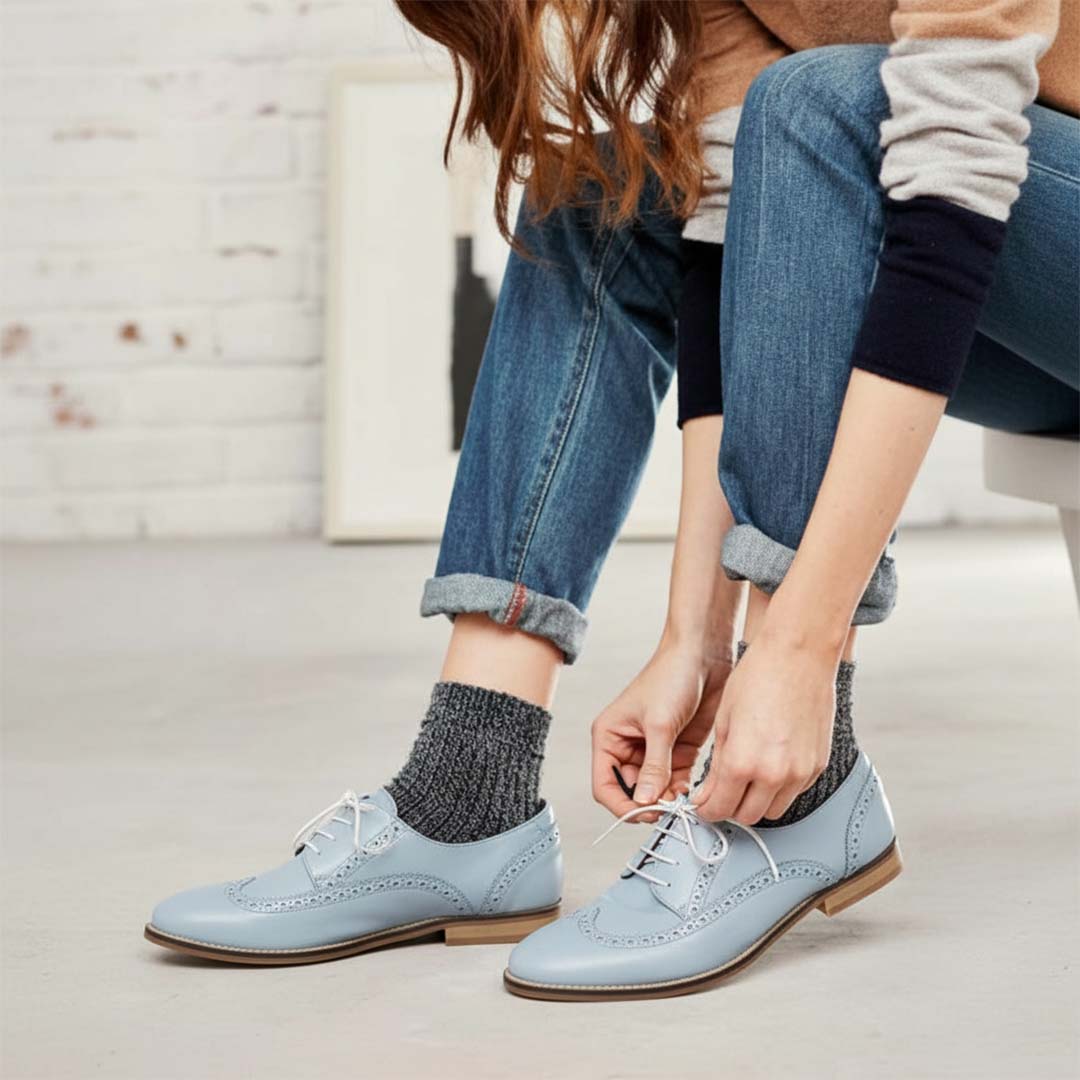 Blucher de mujer en piel color azul Beatnik Ethel Blue Volare