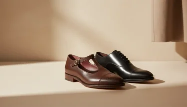 Comparação de sapatos castanhos e pretos na primavera