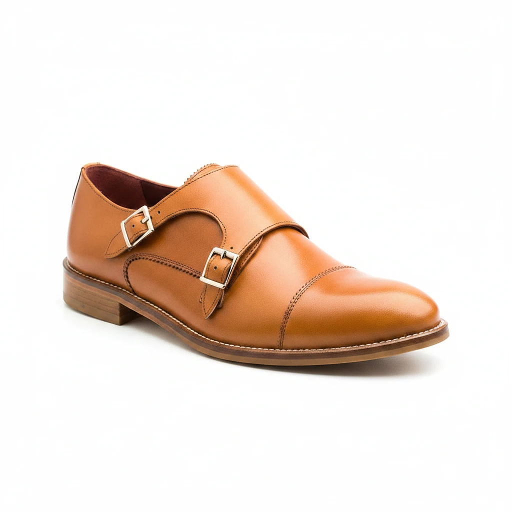 Zapato monk de dos hebillas marrón para mujer Beatnik June Brown. Hecho a mano en España por Beatnik Shoes