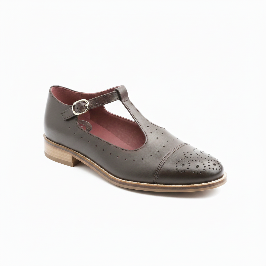 Zapato de mujer Mary Jane marrón hecho a mano en España Beatnik Martha Brown