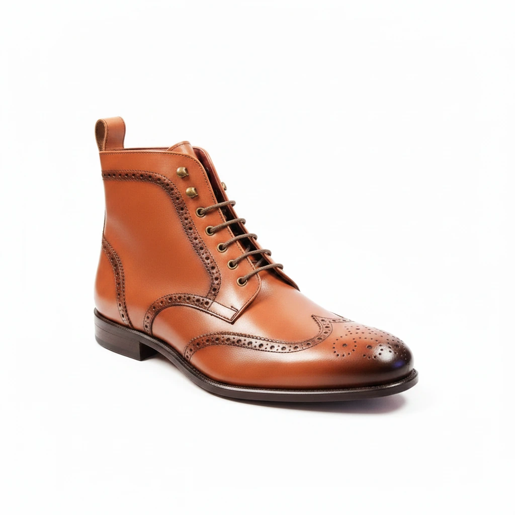 Botines Brogue clásicos de estilo inglés hechos a mano en piel marrón, con con cierre de cordones y suela cosida de cuero Beatnik Williams
